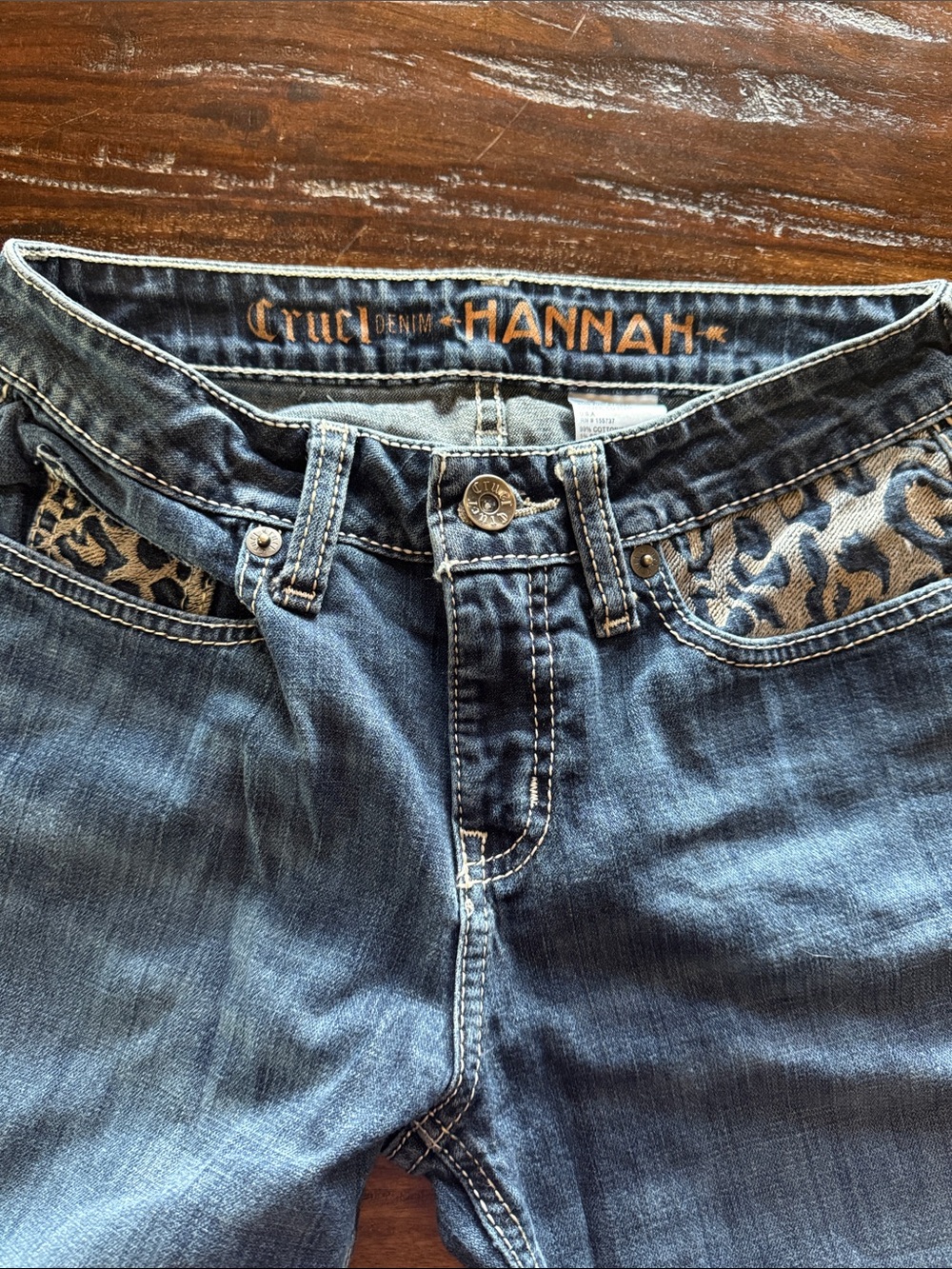 Cruel Girl Hannah 27/3L Blue Boot Cut Jeans with Leopard Embroidered Pocket - Picture 7 of 8